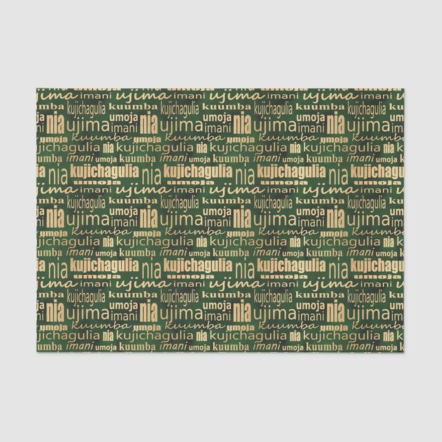 Papel De Seda Sete Princípios Kwanzaa (Verde/Dourado) (Frente )