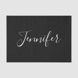 Papel De Seda Seu nome | Script branco elegante em preto