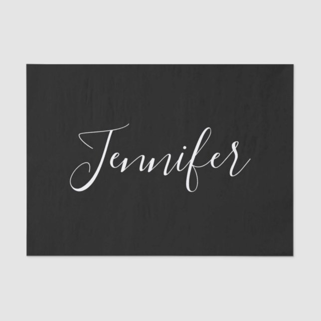 Papel De Seda Seu nome | Script branco elegante em preto (Frente )