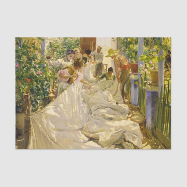 Papel De Seda Sewing the Sail, 1896 por Joaquin Sorolla (Frente )