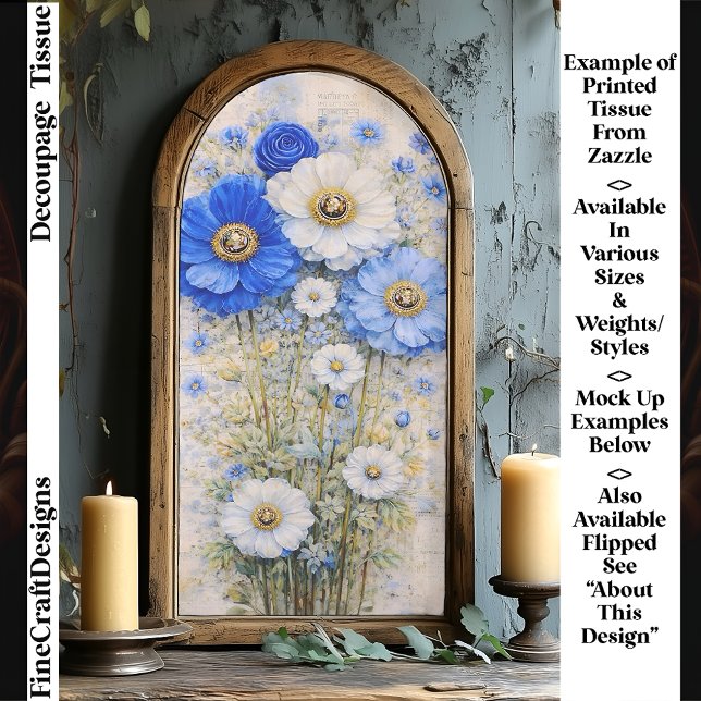 Papel De Seda Shabby Chic Blue Ivory Mix Flowers FD7L Decoupage (Criador carregado)