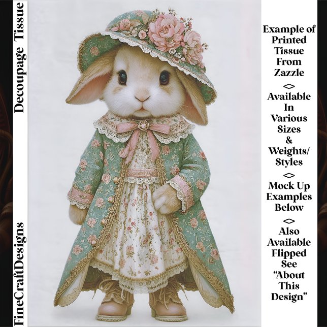 Papel De Seda Shabby Chic Bunny in Floral Dress EV6R Decoupage (Criador carregado)