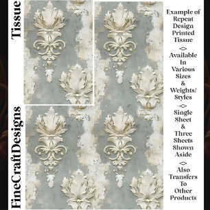 Papel De Seda Shabby Chic Creme e Cinza Decoupage em Damasco CV7