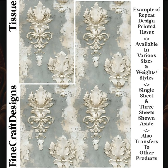 Papel De Seda Shabby Chic Creme e Cinza Decoupage em Damasco CV7 (Criador carregado)