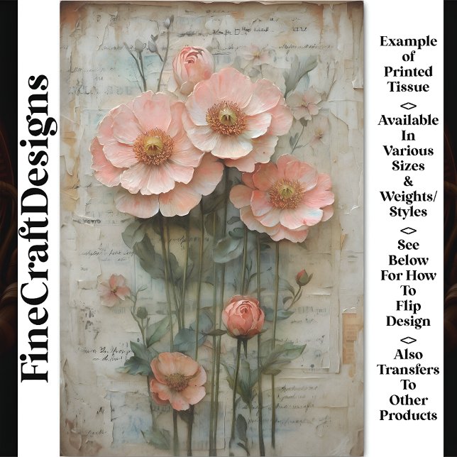 Papel De Seda Shabby Chic Floral Ephemera Pêssego BP7A Decoupage (Criador carregado)