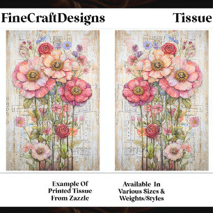 Papel De Seda Shabby Chic Floral Ephemera Rosa Vermelho S7B Deco