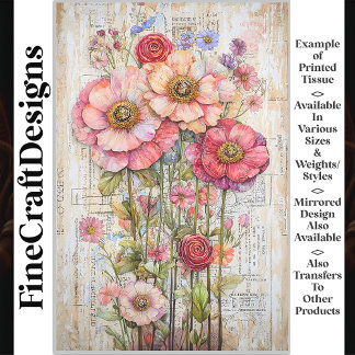 Papel De Seda Shabby Chic Floral Ephemera Rosa Vermelho S7L Deco