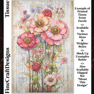 Papel De Seda Shabby Chic Floral Ephemera Rosa Vermelho S7R Deco