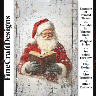 Papel De Seda Shabby Chic Papai Noel Lendo em Madeira AY8 Decoup