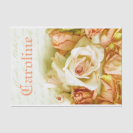 Papel De Seda Shabby Chic Romântico Rosas Cor-de-rosa Nome Perso