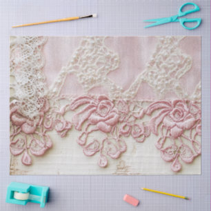 Papel De Seda Shabby Chic Rosa com Renda