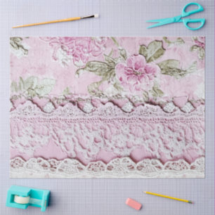 Papel De Seda Shabby Chic Rosa com Renda