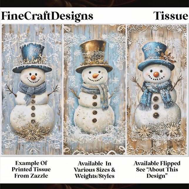Papel De Seda Shabby Chic Snowmen Blue Gold EL8L Decoupage (Criador carregado)