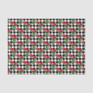 Papel De Seda Shabby Chic Vermelho, Preto e Branco Papoulas Flor