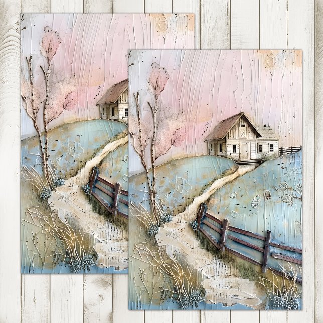 PAPEL DE SEDA SHABBY FARMHOUSE EM PASTELAS DECOUPAGEM DE TECIDO (SHABBY FARMHOUSE IN PASTELS DECOUPAGE TISSUE PAPER)