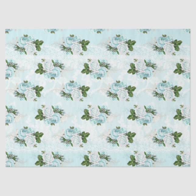 Papel De Seda Shabby Floral Aqua Series Design 1 (Frente )