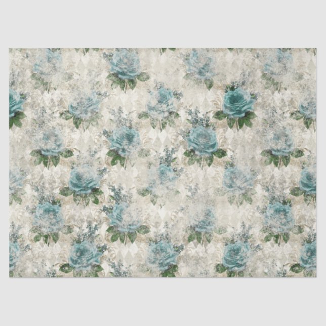 Papel De Seda Shabby Floral Aqua Series Design 2 (Frente )
