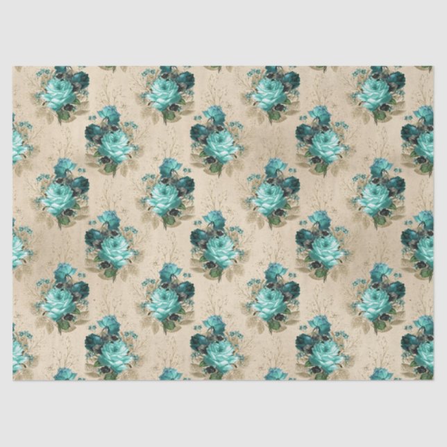 Papel De Seda Shabby Floral Aqua Series Design 3 (Frente )