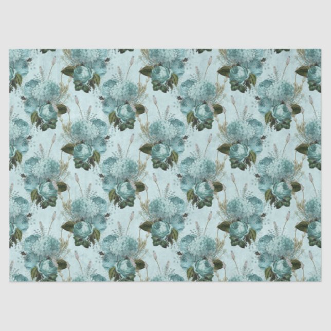 Papel De Seda Shabby Floral Aqua Series Design 7 (Frente )