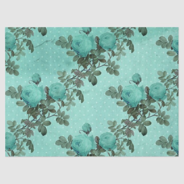 Papel De Seda Shabby Floral Turquoise Series Design 7 (Frente )