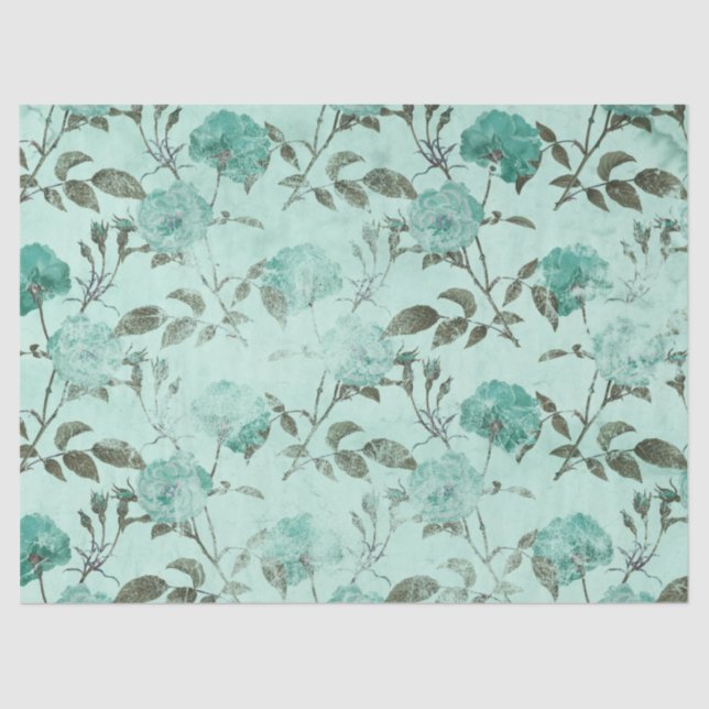 Papel De Seda Shabby Floral Turquoise Series Design 8 (Frente )