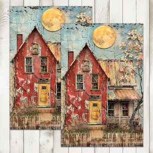 PAPEL DE SEDA SHABBY VELHA CASA VERMELHA DESCOUPAGEM DE MÍDIA MI