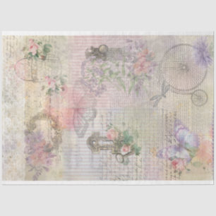Papel De Seda Shabby Vintage Bicycle Key Flowers Lace Butterfly