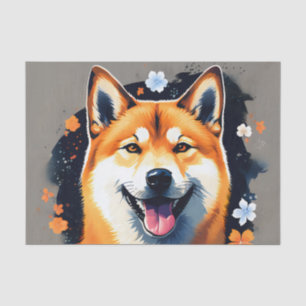 Papel De Seda Shiba Inu Retrato com Floral