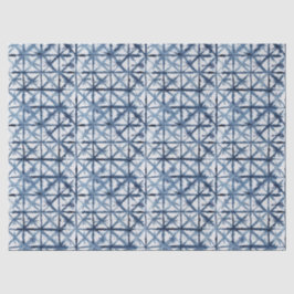 Papel De Seda Shibori Asian X Padrão Azul e Branco