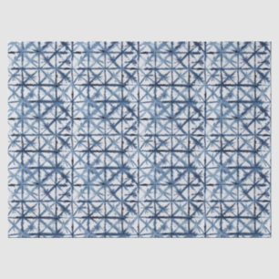 Papel De Seda Shibori Asian X Padrão Azul e Branco