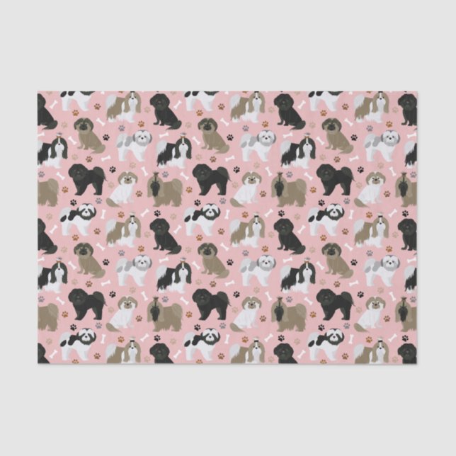 Papel De Seda Shih Tzu Dogs Paws and Bones Tissue Paper (Frente )