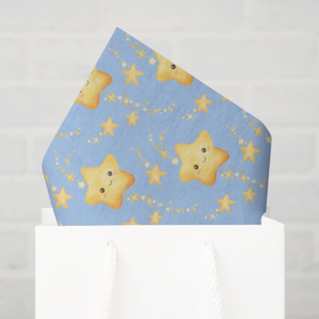 Papel De Seda Shooting Stars Soft Blue Sky Whimsical Baby Shower (Sacola de presentes)