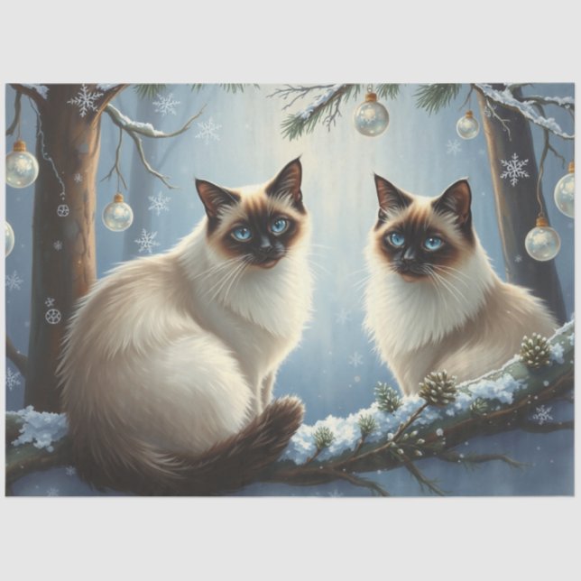 Papel De Seda Siamese Christmas Cats Tissue Paper (Frente )