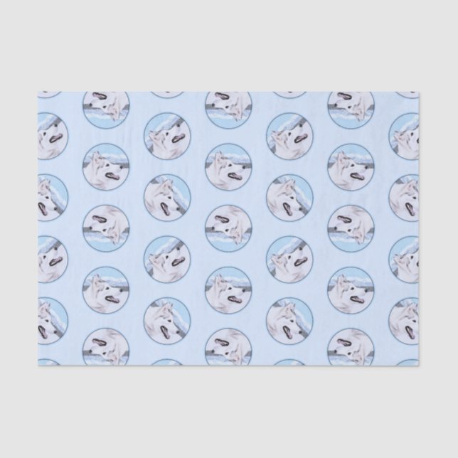 Papel De Seda Siberian Husky Painting Silver and White Dog Art (Frente )