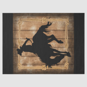 Papel De Seda Silhouette Rodeo Cowboy em Buking Bronco