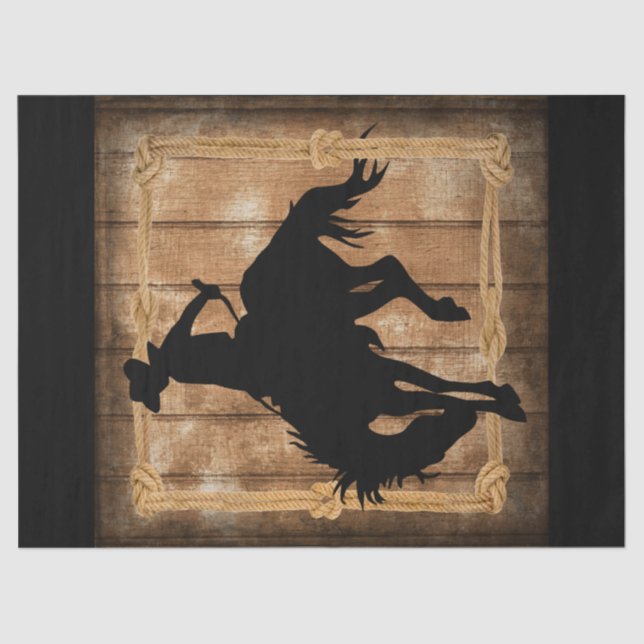 Papel De Seda Silhouette Rodeo Cowboy em Buking Bronco (Frente )