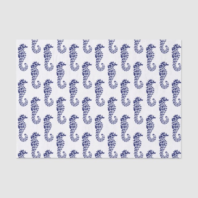 Papel De Seda Silhueta de Cavalo-Marinho Tema Praia - Azul (Frente )