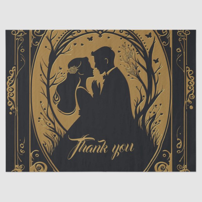 Papel De Seda Silhueta elegante de noiva e noiva (Frente )