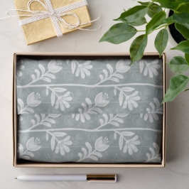 Papel De Seda Silhueta Floral Branca sobre Verde Sage Suave