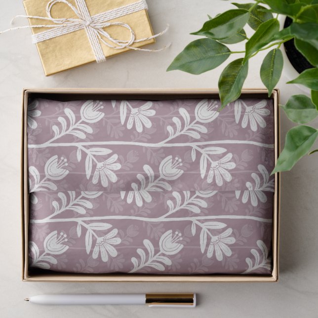 Papel De Seda Silhueta Floral Ritmo Florido branco e lavanda (Presente)