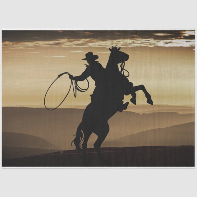 Papel De Seda Silhueta Sunset Horse Cowboy (Frente )