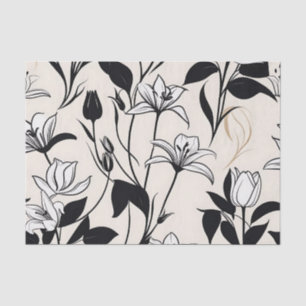 Papel De Seda Silhuetas Florais Elegantes Brancas e Pretas