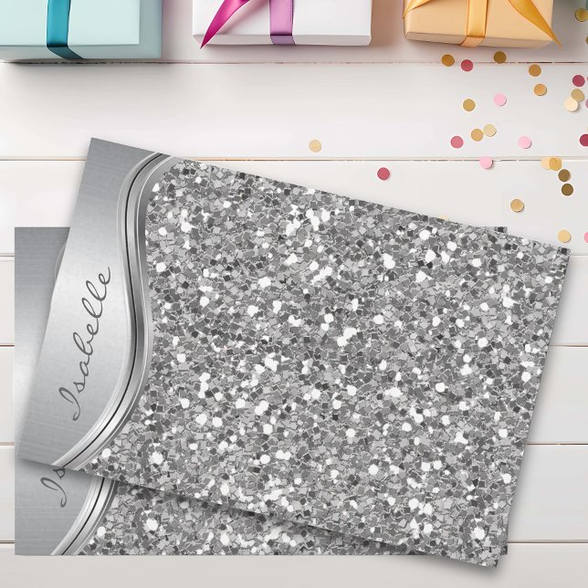 Papel De Seda Silver Faux Glitter Glam Bling Personalizado Metal (Criador carregado)