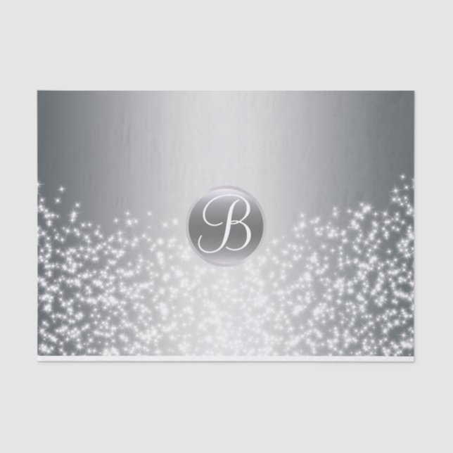 Papel De Seda Silver Sparkle Luzes Monograma - Letra Inicial (Frente )