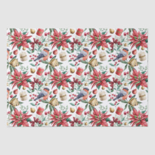 Papel De Seda Símbolos de Natal com Poinsettia com Red Robin