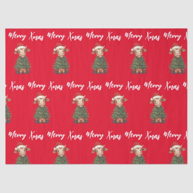 Papel De Seda Simple modern merry Christmas calf Cow OX pattern (Frente )