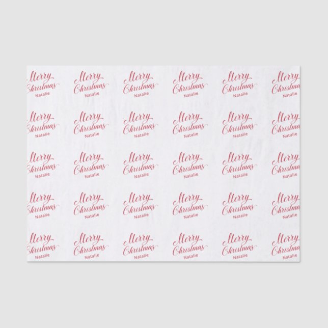 Papel De Seda Simples Elegante - Script Vermelho Moderno Natal (Frente )