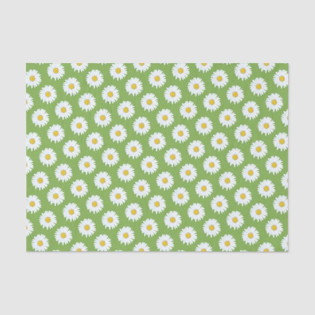 Papel De Seda Simples margarida branca sobre padrão verde (Frente )
