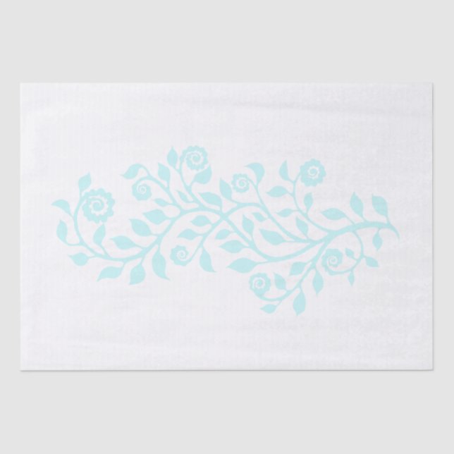 Papel De Seda Simples Ornamento Floral Suave e Azul Claro e Bran (Frente )