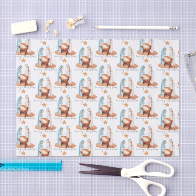 Papel De Seda Simples Padrão de Natividade Script Feliz Natal (Arte )